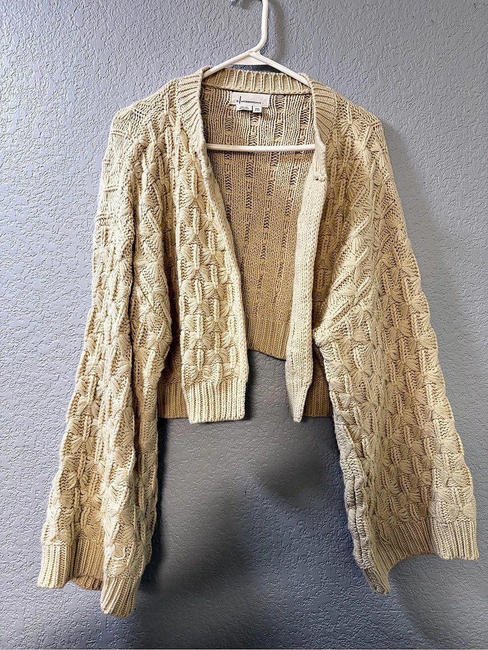 Anthropologie Cable Knit Open Front Cardigan in Cream Like New